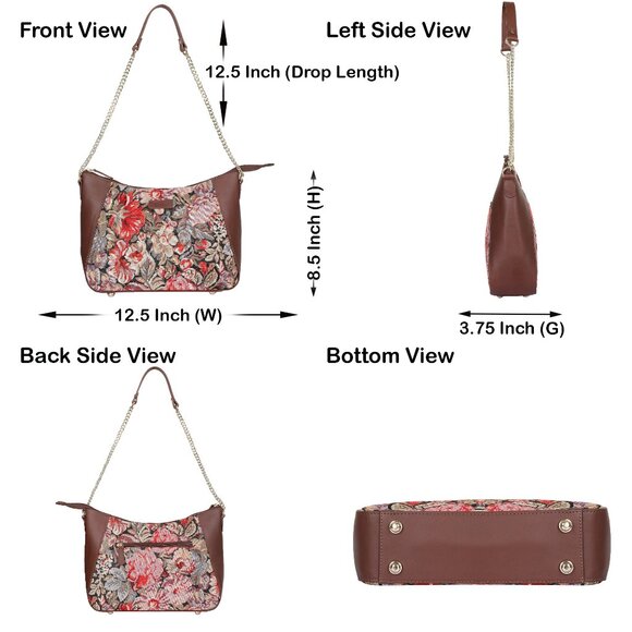 Ladies Tapestry Fabric Hobo Bag in Floral Pattern |Shoulder Sling bag, Purse - Picture 3 of 8